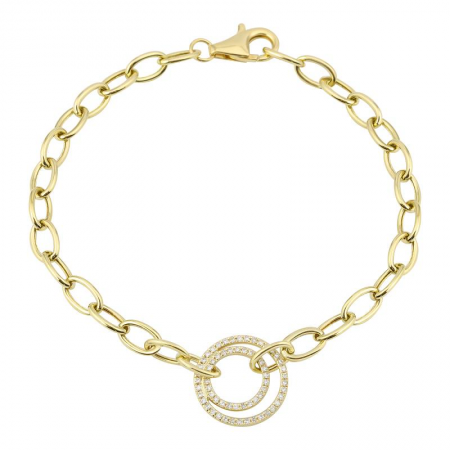 Link Chain Bracelet with Double Diamond Circle
