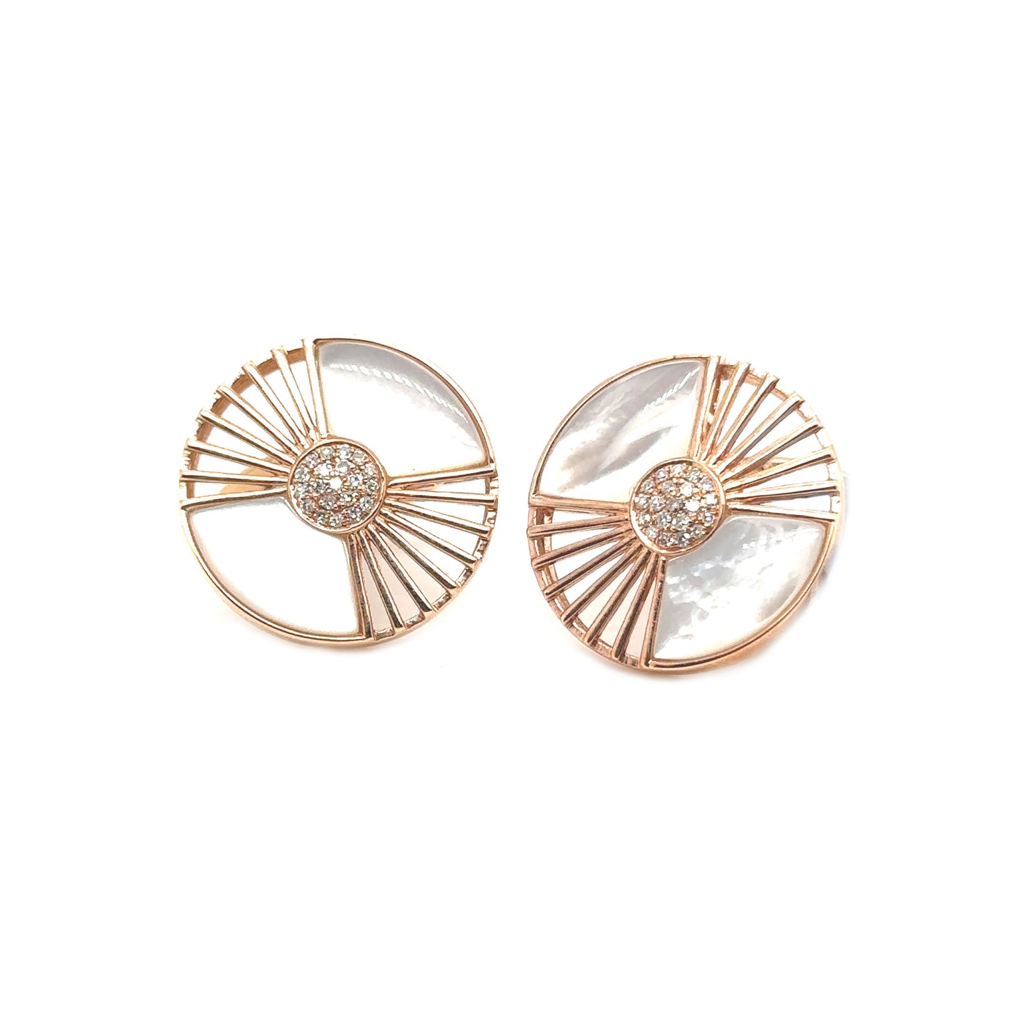 Round MOP cufflinks with Pave Diamond Centre