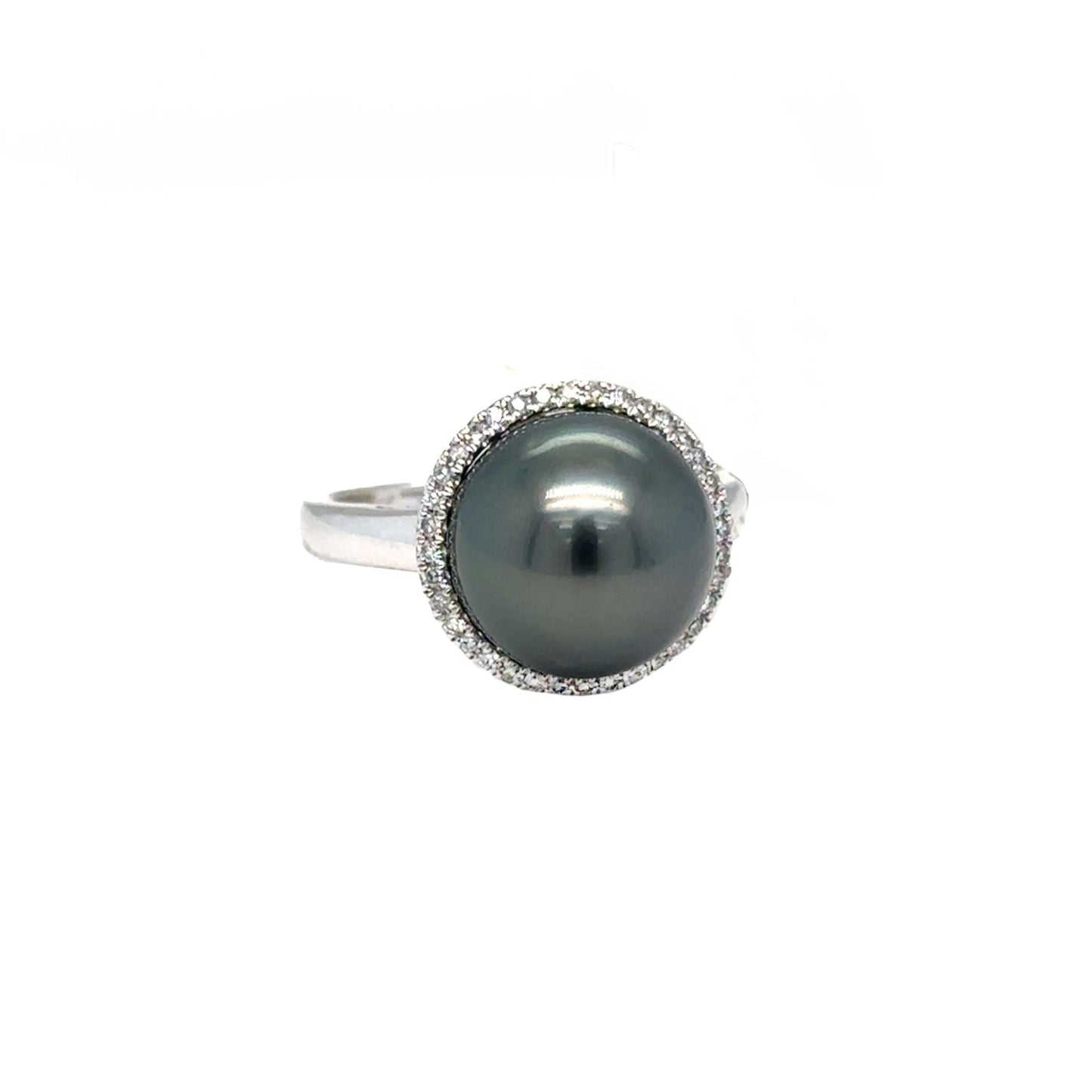 Black Pearl Ring with Diamond Halo