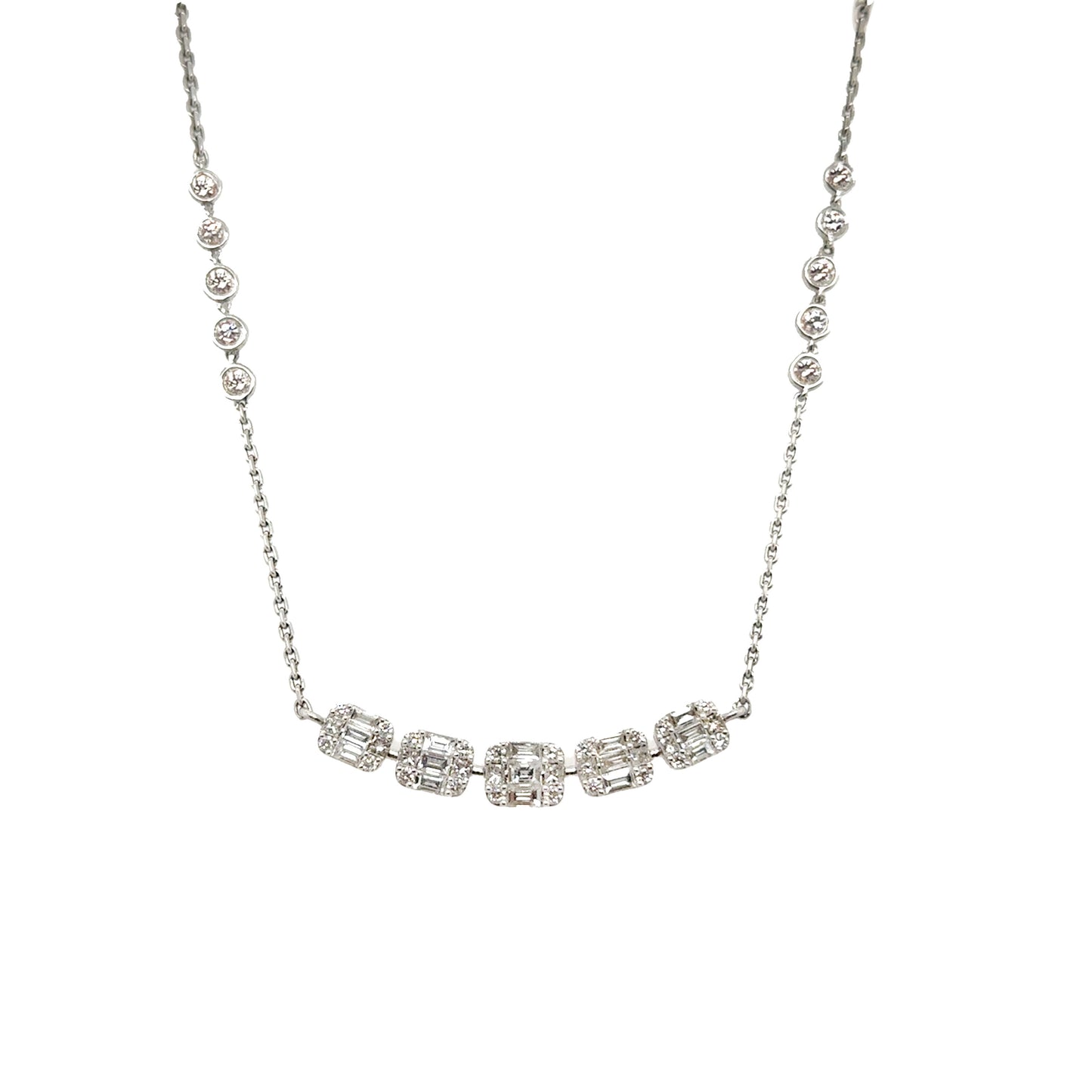 Baguette Diamond Bar Necklace set on Diamond Chain