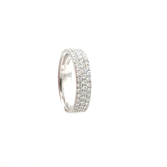 White gold ring with 3 rows of diamonds