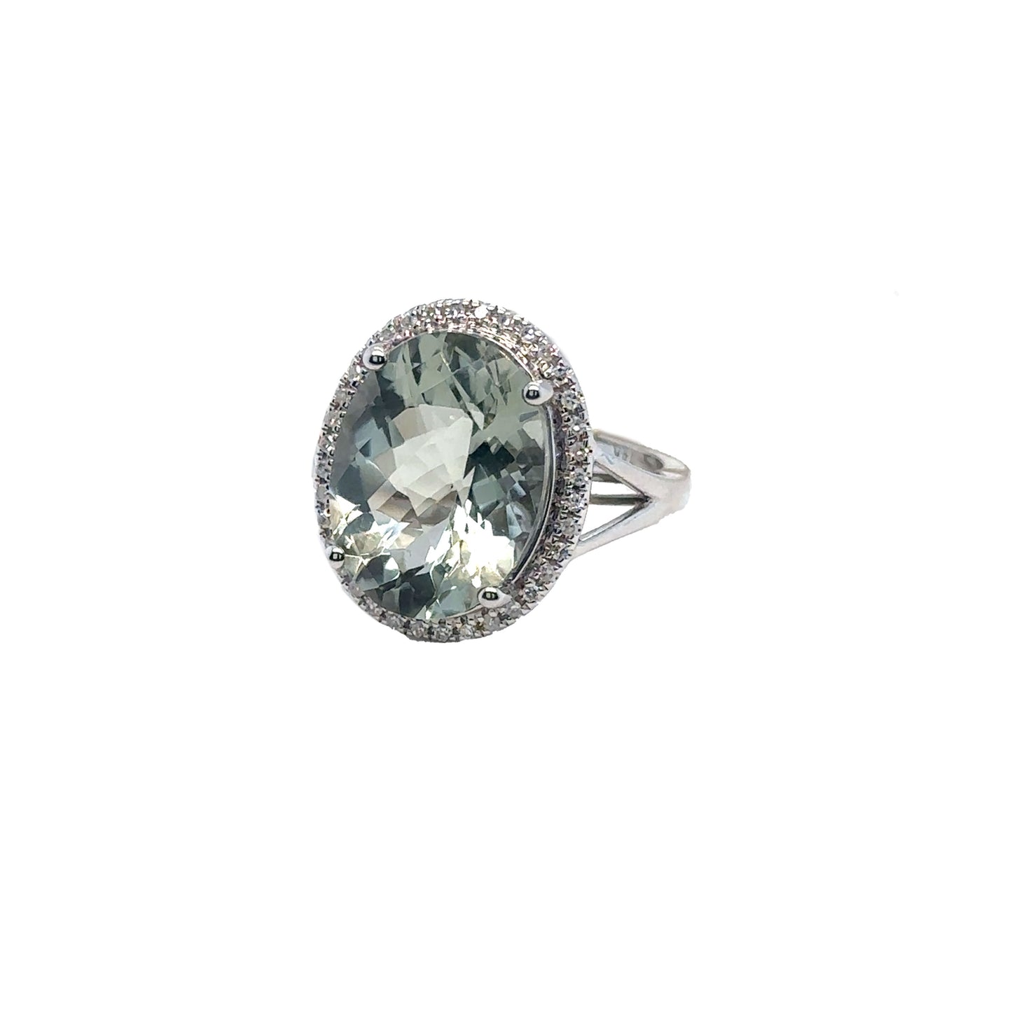 Green Amethyst Ring With Diamond Halo