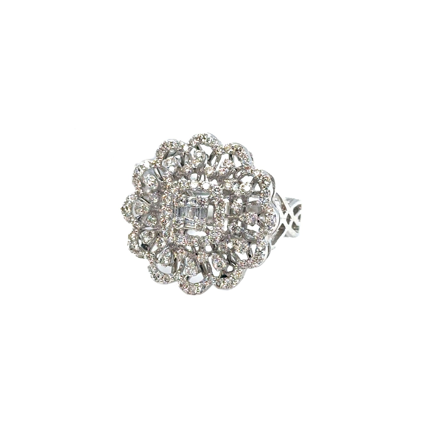 Diamond Floral Ring with baguette centre