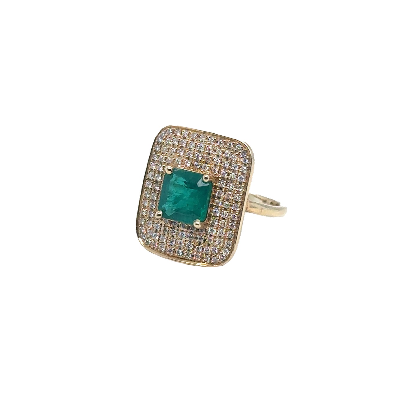 Cushion Emerald With Pave Diamonds Ring