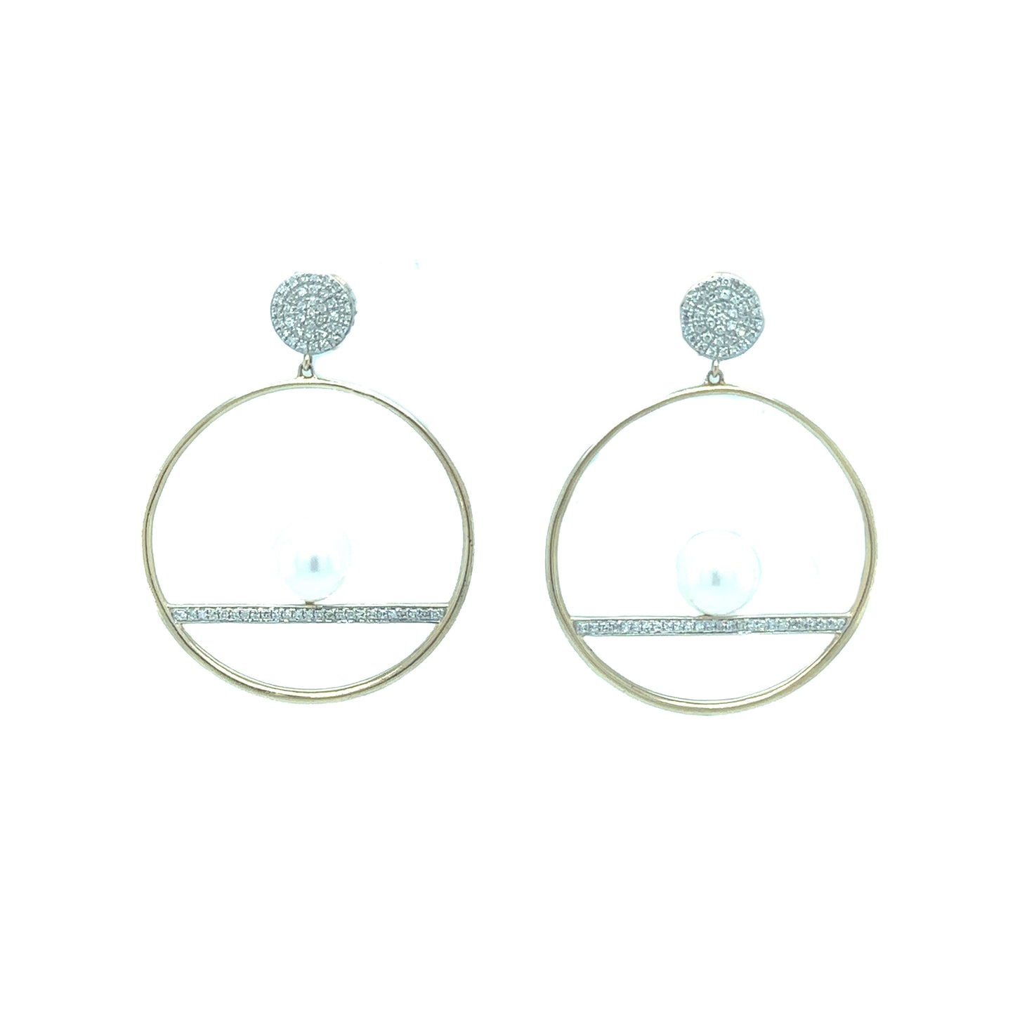 Hanging Circle Earrings with Diamonds and Pearls