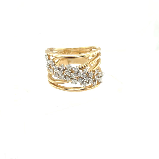 Scattered diamond multi row yellow gold ring