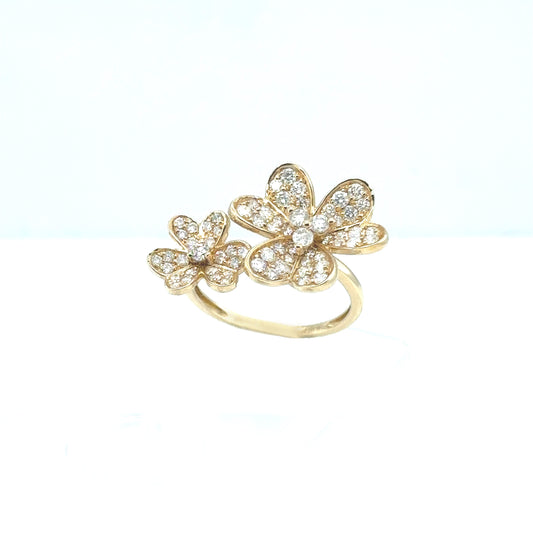 Yellow gold double clover diamond ring