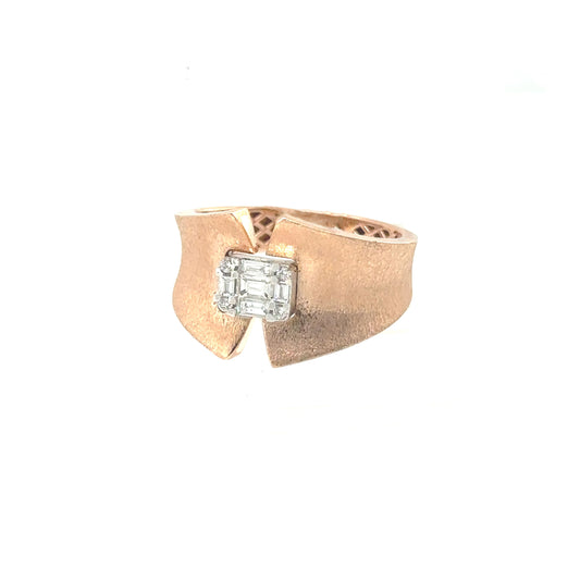 Rose gold matte fashion ring with baguette cluster