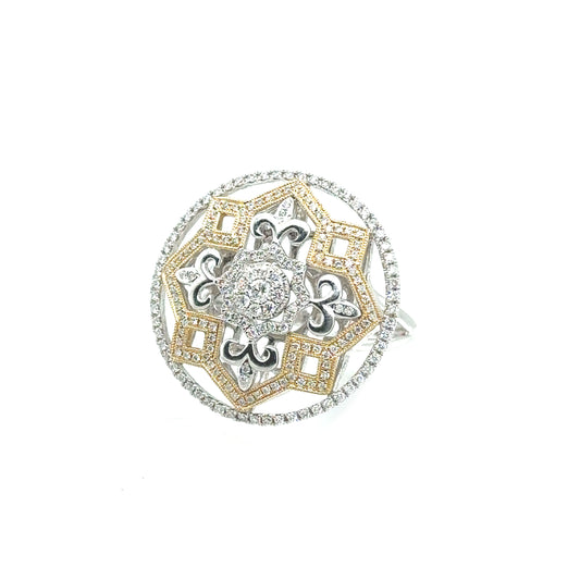 Geometric flower ring with yellow and white gold
