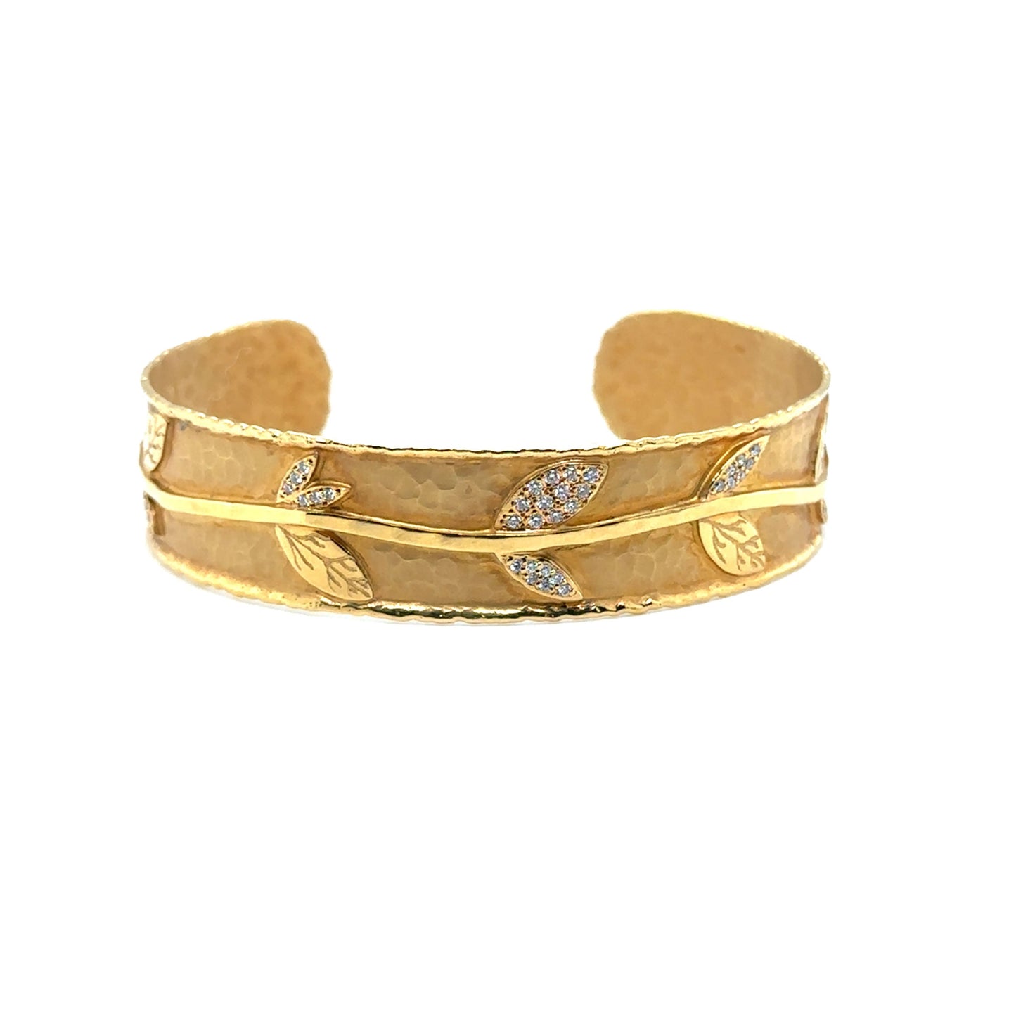 Hand-made Hammered Gold Leaf Bangle with Diamond Accents