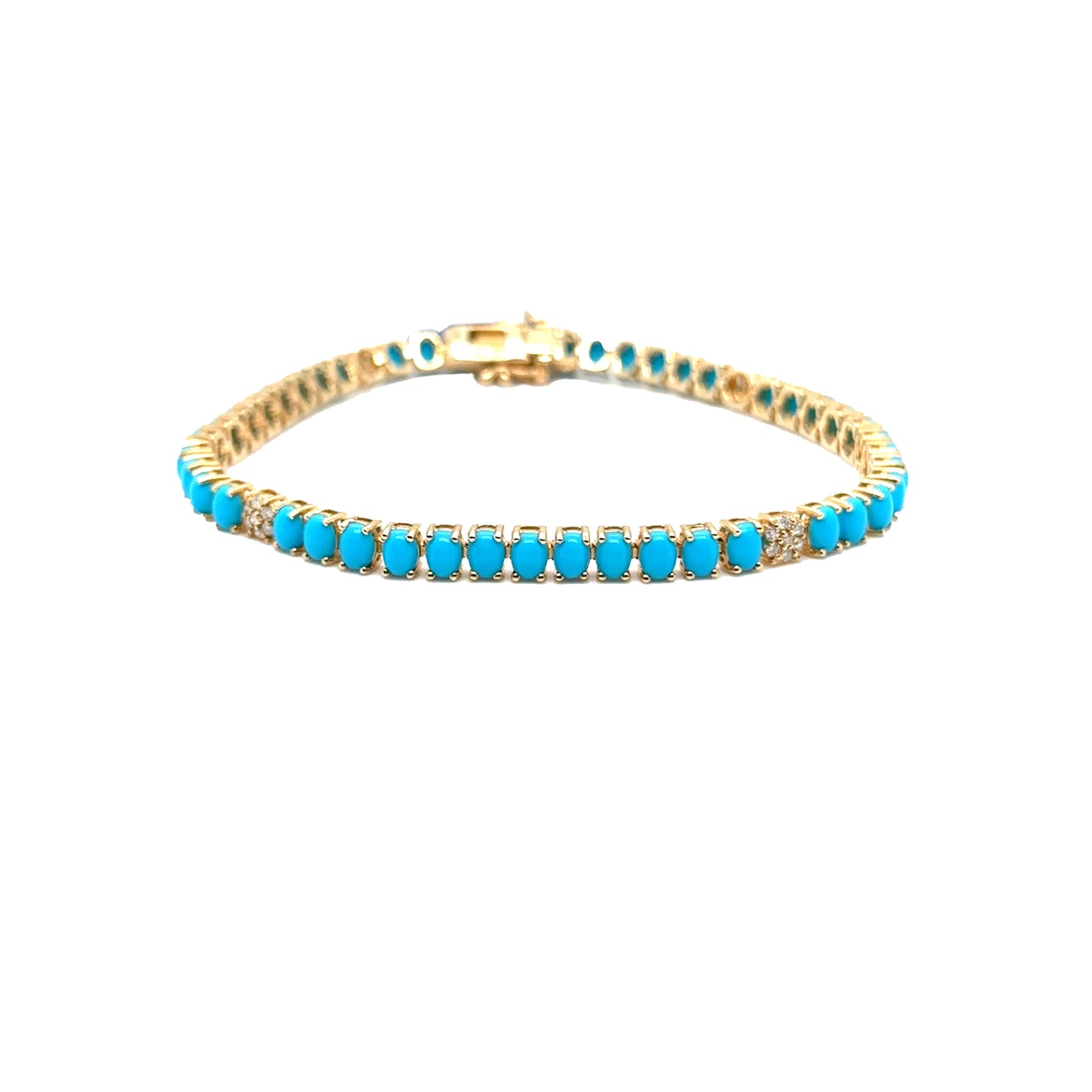 Diamond and Oval Turquoise Tennis Bracelet