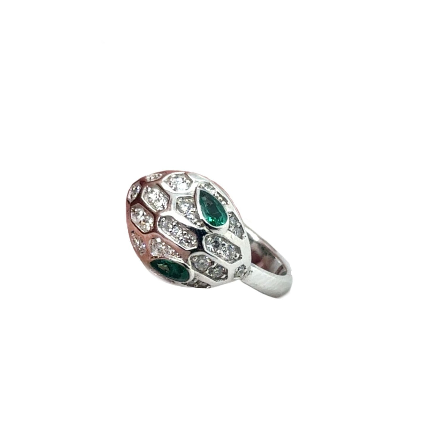 Diamond Python Ring with Emerald Eyes