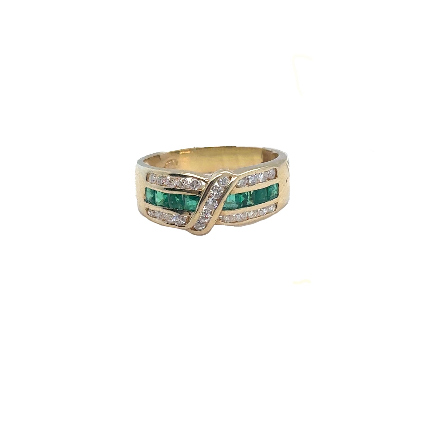 Emerald and Diamond Crossover Ring