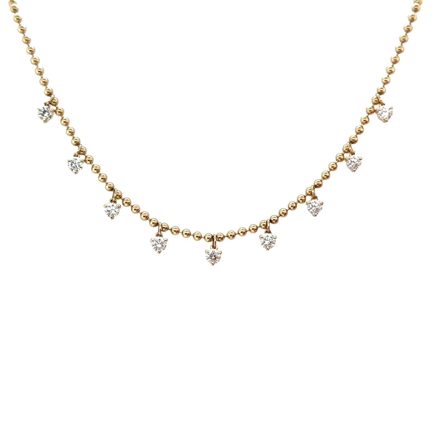 Beaded Chain Necklace with Hanging Diamonds