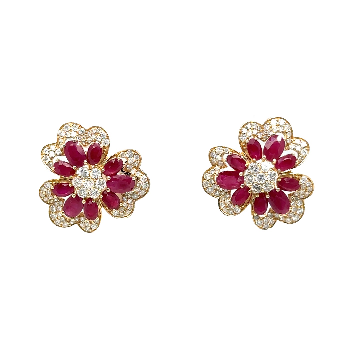 Diamond and Ruby flower earrings