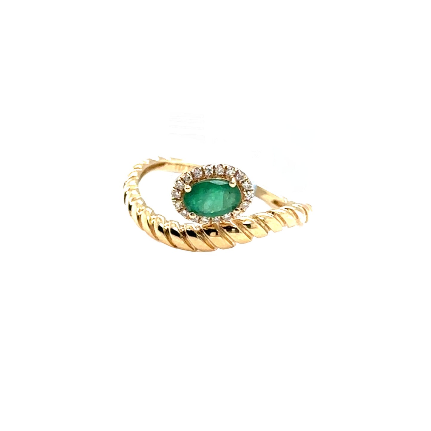 Emerald diamond Halo Ring with Twisted Band