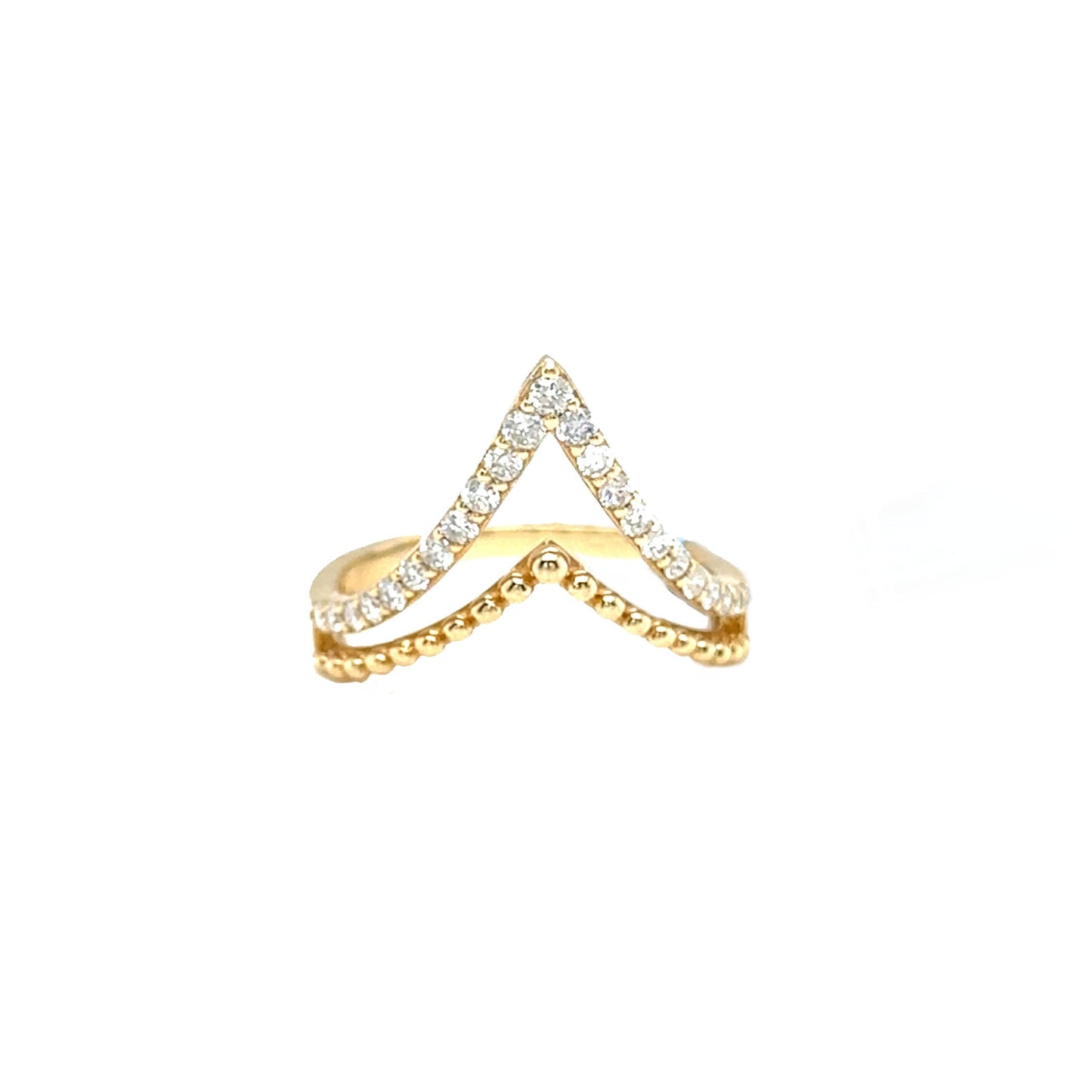 Double V Bead and Diamond Ring