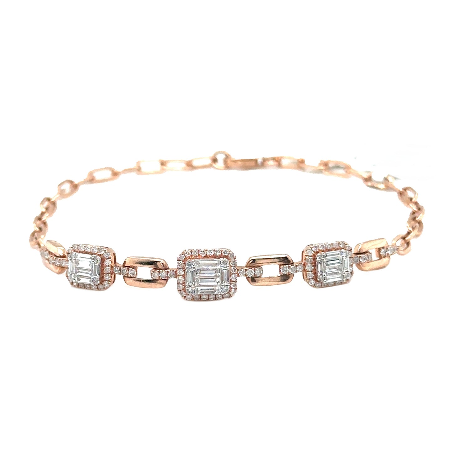 Chain Bracelet with Diamond Rectangular Clusters