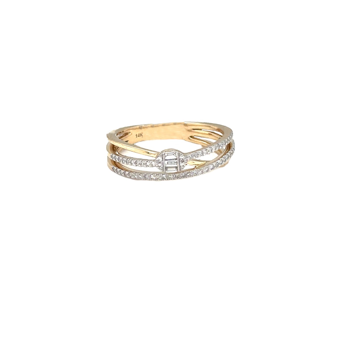 Diamond Layered Ring with Baguette Centre