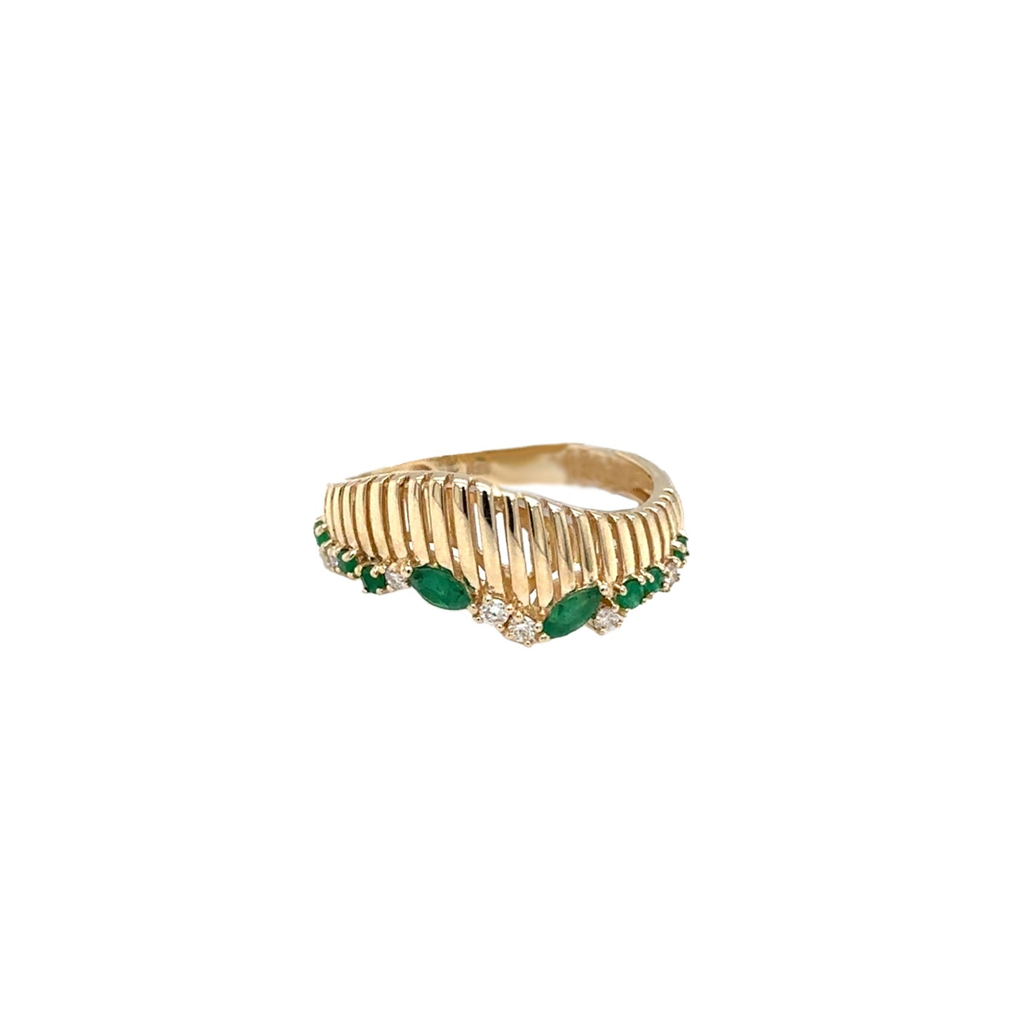 Emerald and Diamond Curved Cage Ring