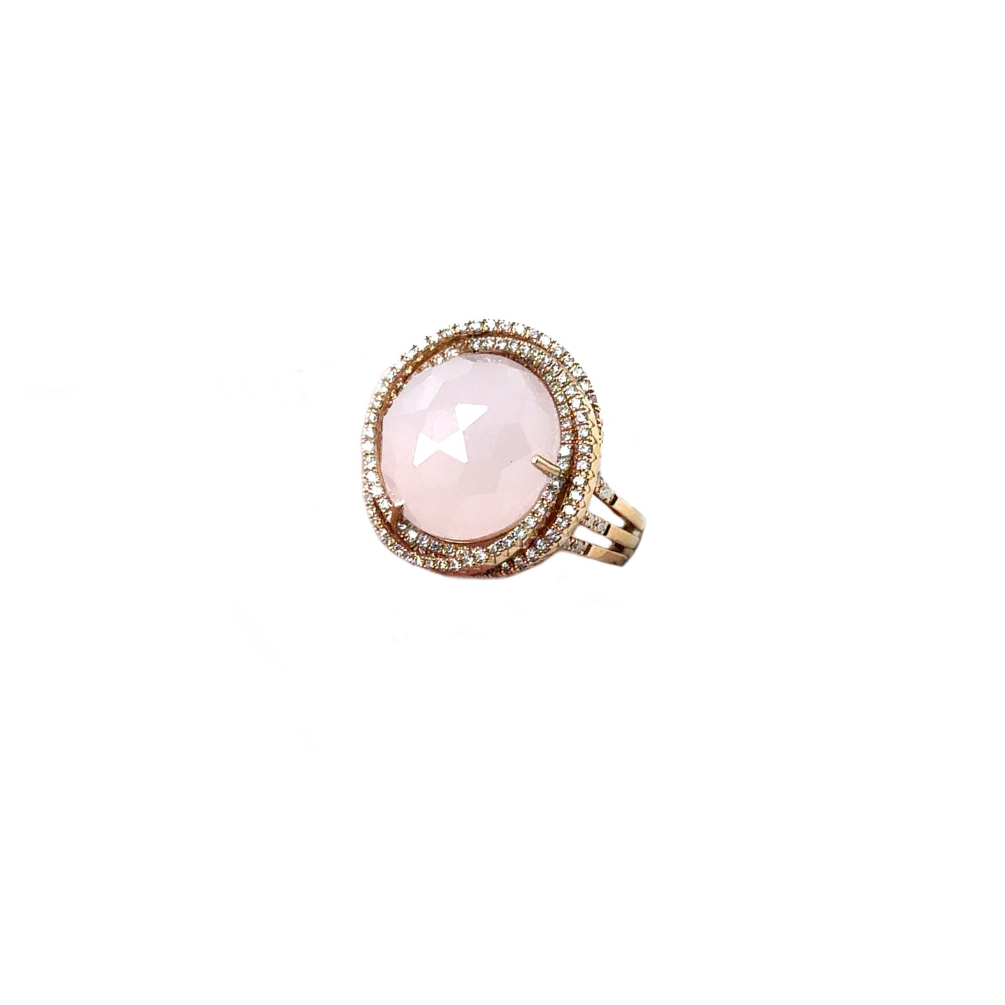 Pink Stone Ring with Twisted Diamond Halo