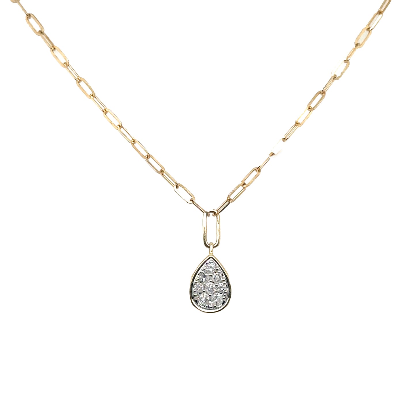 Diamond Pear Shape Pendant on a Paperclip Necklace