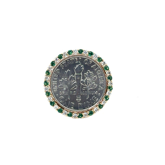 1.5pt Emerald and Diamond Dime setting