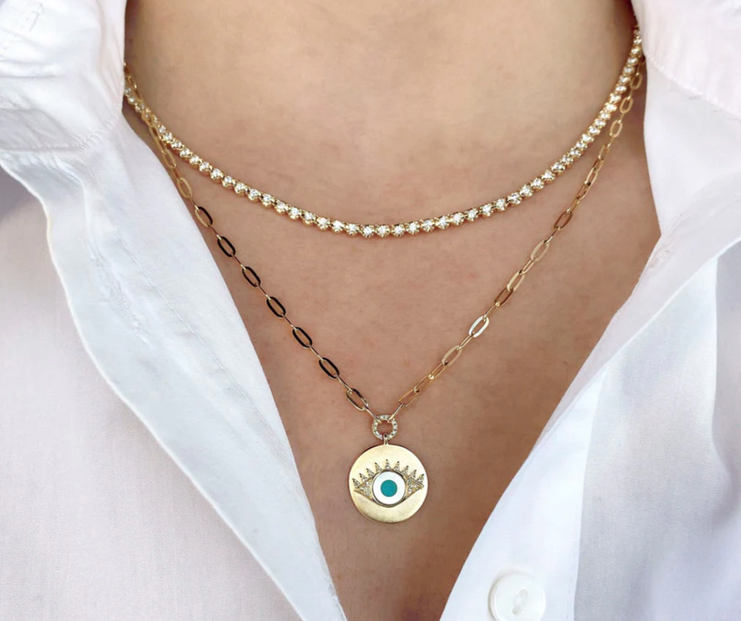 Diamond Crown Setting Half Tennis Necklace