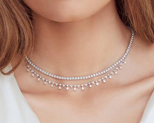 Hanging Pear Shape Diamond Statement Necklace