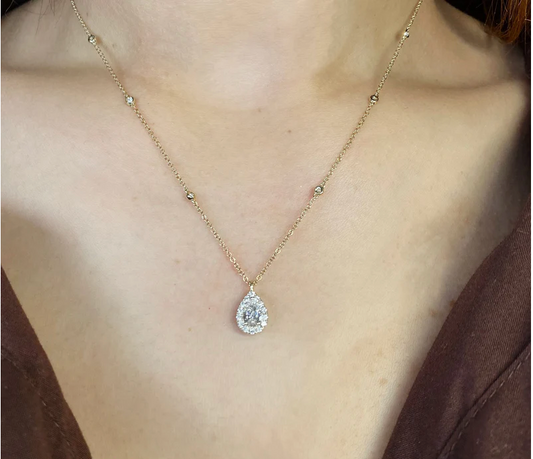 Diamond Pear Shape Necklace with Halo