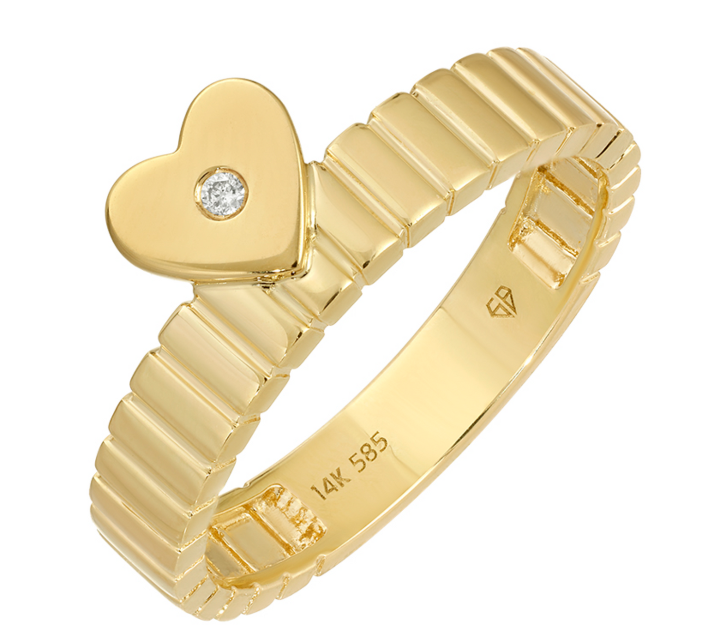 Heart Ribbed Ring with Diamond