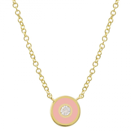 Pink Enamel and Diamond Necklace