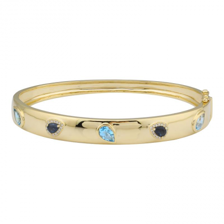 Blue Topaz and Sapphire Bangle with Diamond Halo