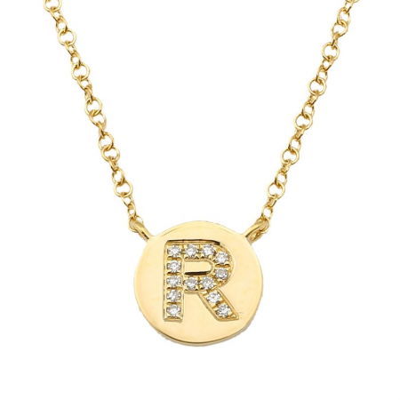 Diamond R Disc Necklace