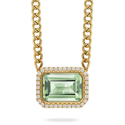 Green Amethyst on Cuban Chain Necklace