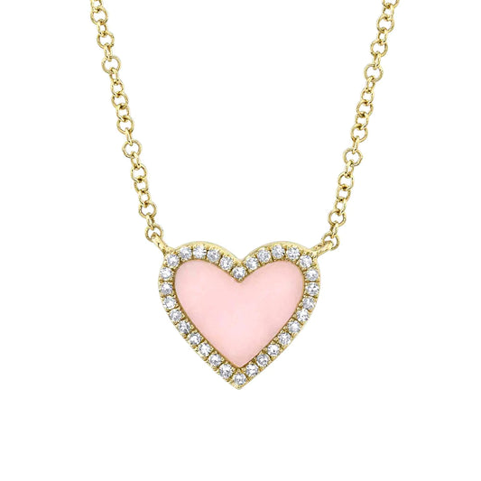 Pink Opal Heart Necklace with Diamond Halo