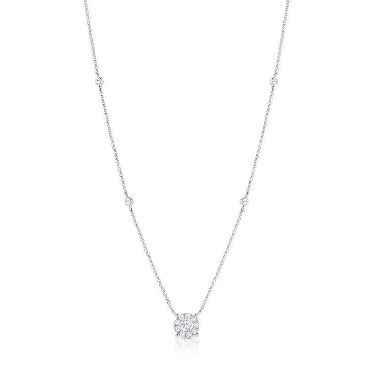 Illusion Set Diamond Pendant with Diamond by the Yard Chain