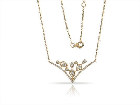 V Necklace with Scattered Diamonds Details