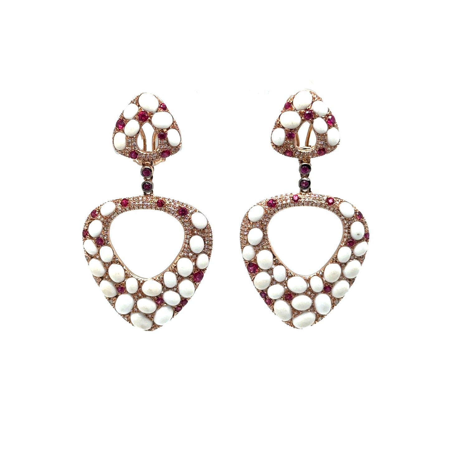 White Agate and Ruby Statement Earrings