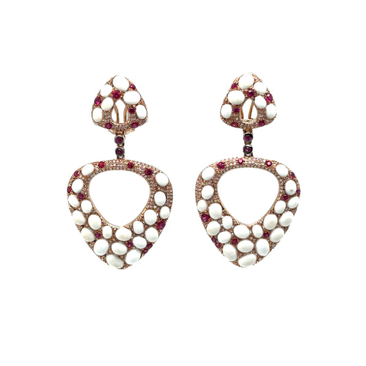 White Agate and Ruby Statement Earrings