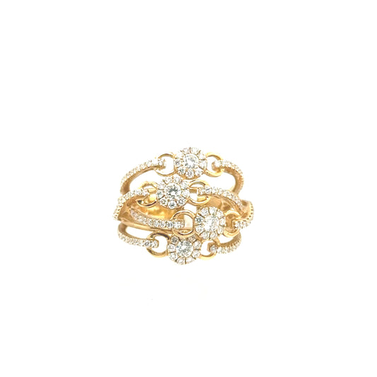 Yellow gold cluster buckle ring