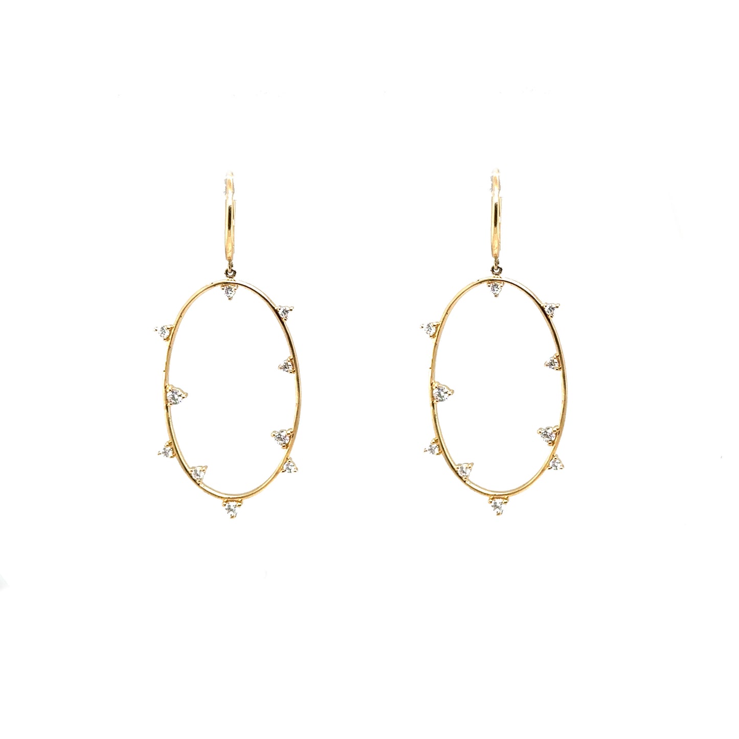Hanging Oval Earrings with Scattered Diamonds
