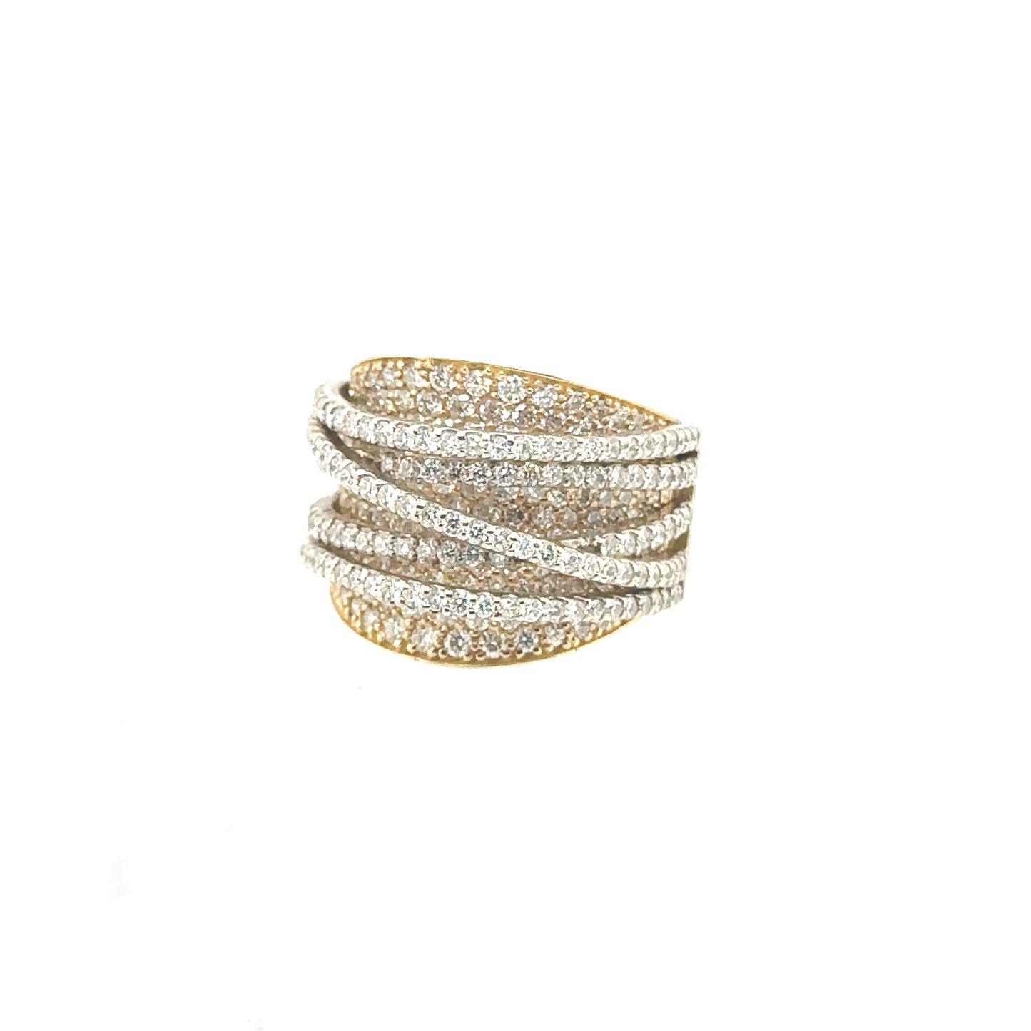 Two tone crisscross designed cocktail ring