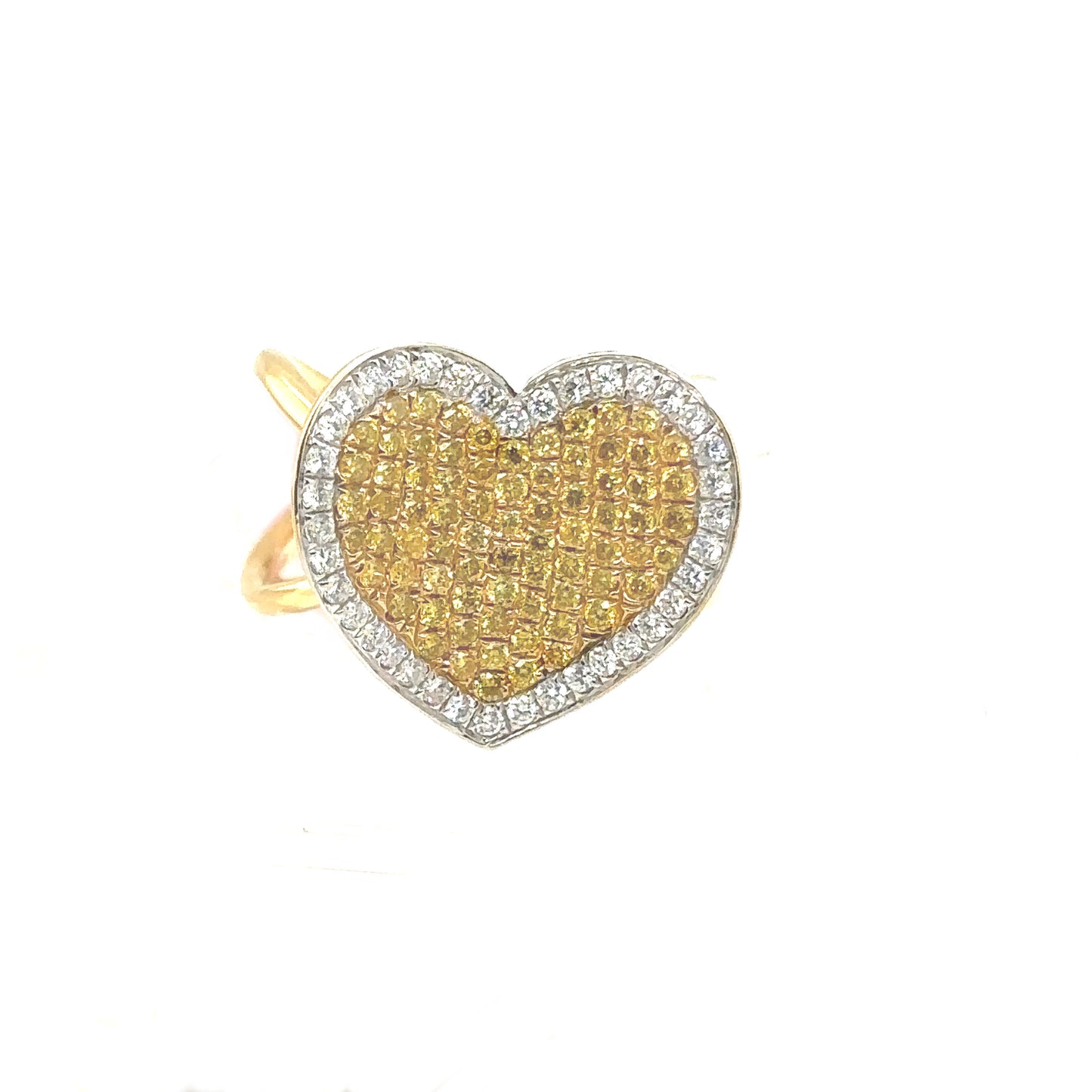 Yellow and white pave heart ring