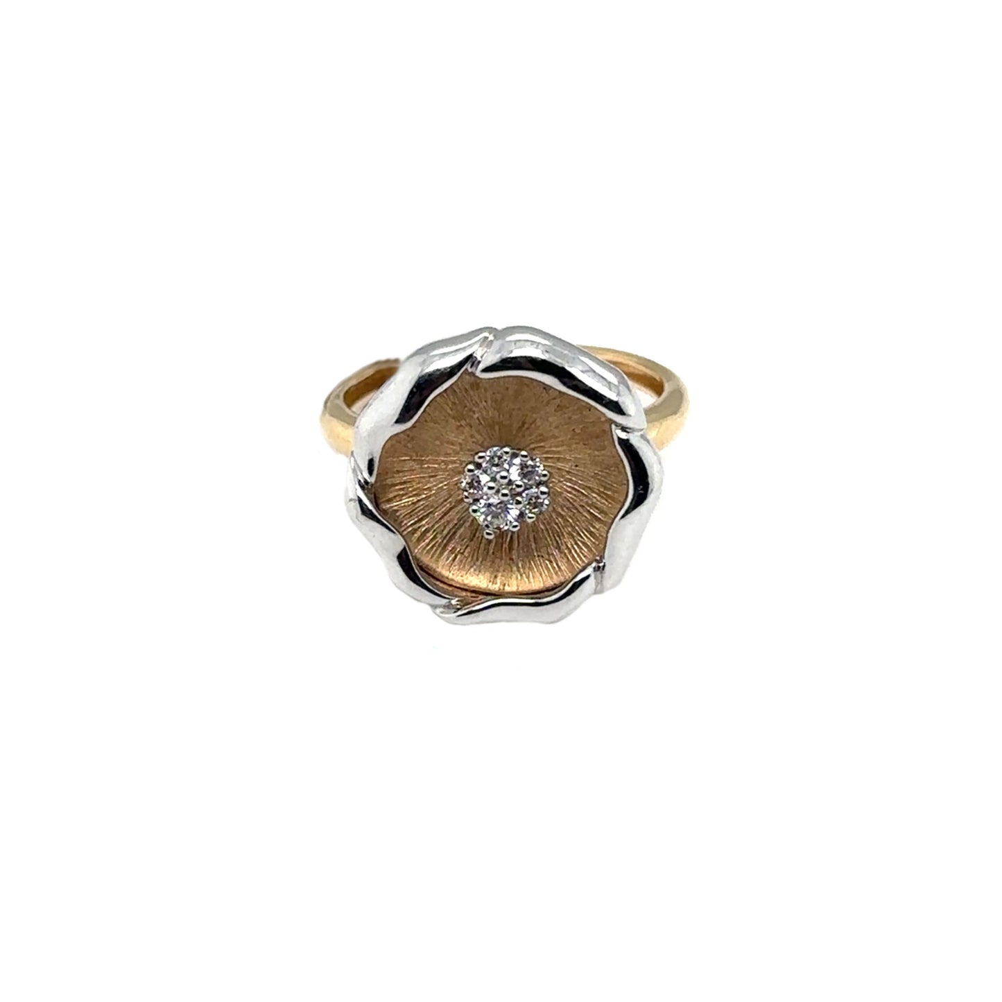 Two Tone Flower Ring with Diamond centre