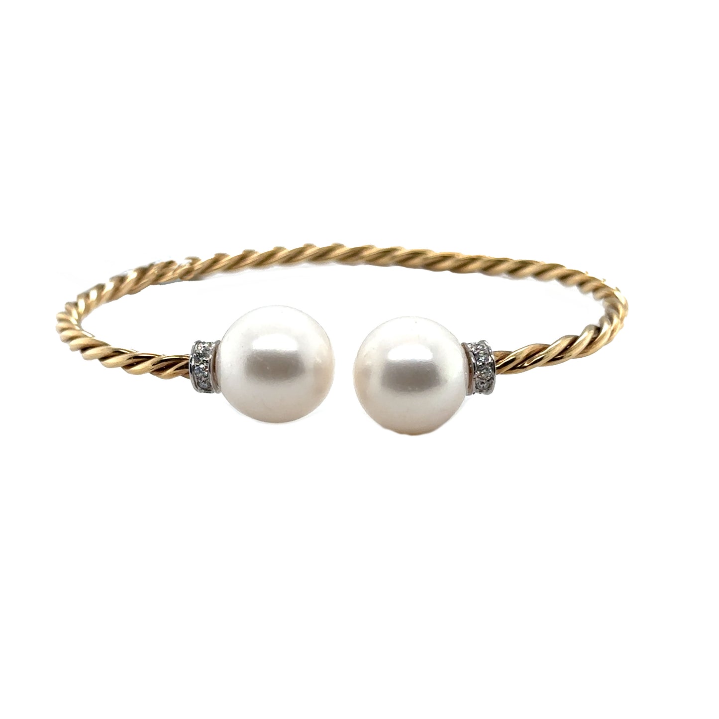 Pearl and Diamond Twisted Open Bangle