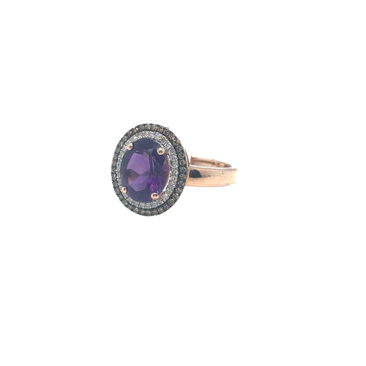 Purple Amethyst Ring with Double Diamond Halo