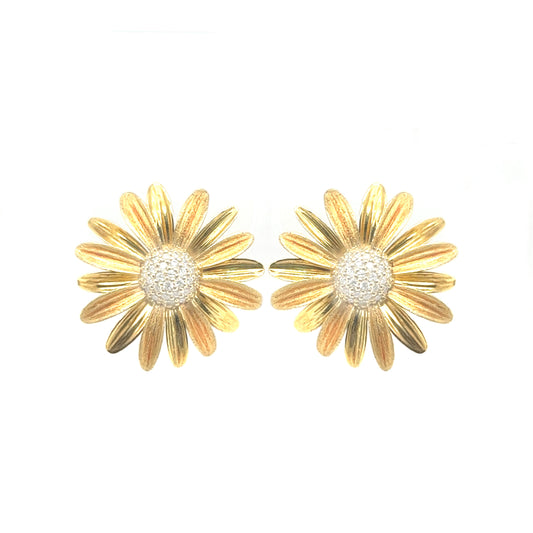 Brushed and Shine Big Flower diamond Earrings