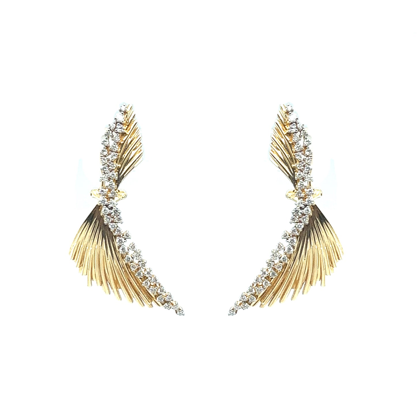 Fan Earrings with Diamond Scattered Center