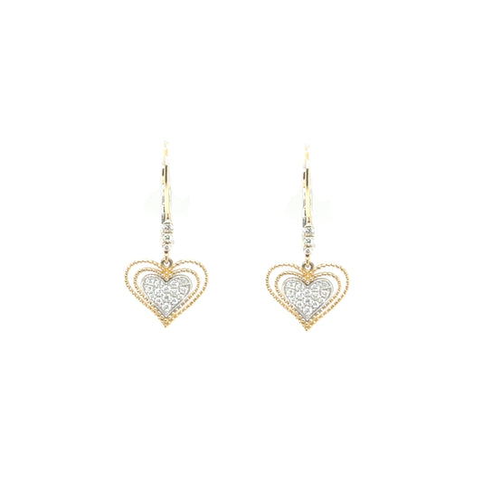 Diamond heart hanging earrings